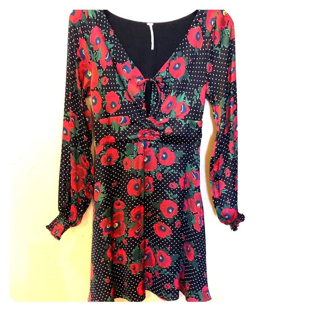 ❇️ FREE PEOPLE! Red Flower Polka Dot Dress, Size 4